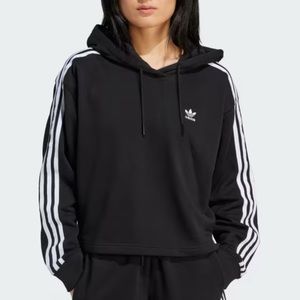 Adidas 3S Short Hoodie - Black and White Hooded Sweatshirt short length